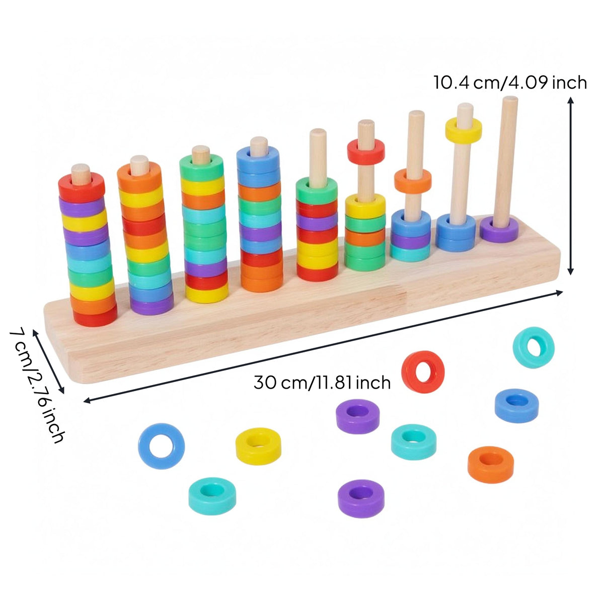 Counting Wooden Rainbow Loop Toss Toy Educational Wooden Stacking Rings Game Fine Motor Skills Rainbow Stacking Toy Hand-Eye Coordination