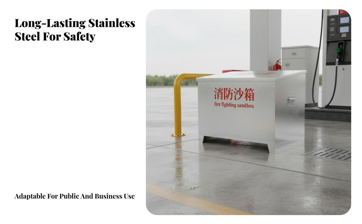 Large Capacity Stainless Steel Fire Sand Box Moisture-Proof Raised Bottom Fire Fighting Sandbox Sturdy Handles Emergency Sand Bin Brushed Surface for Gas Station Personnel, Property Managers, Construction Sites, Warehouses, Public Buildings