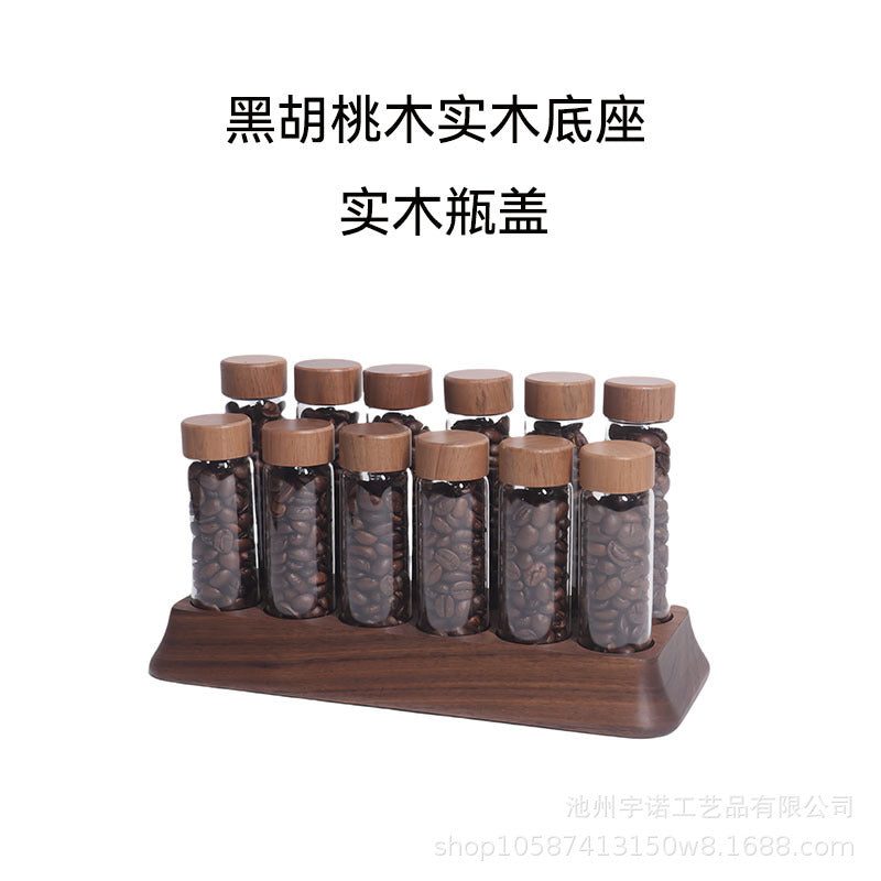 Walnut Wood Coffee Bean Storage Jar with Glass Body and Wooden Lid