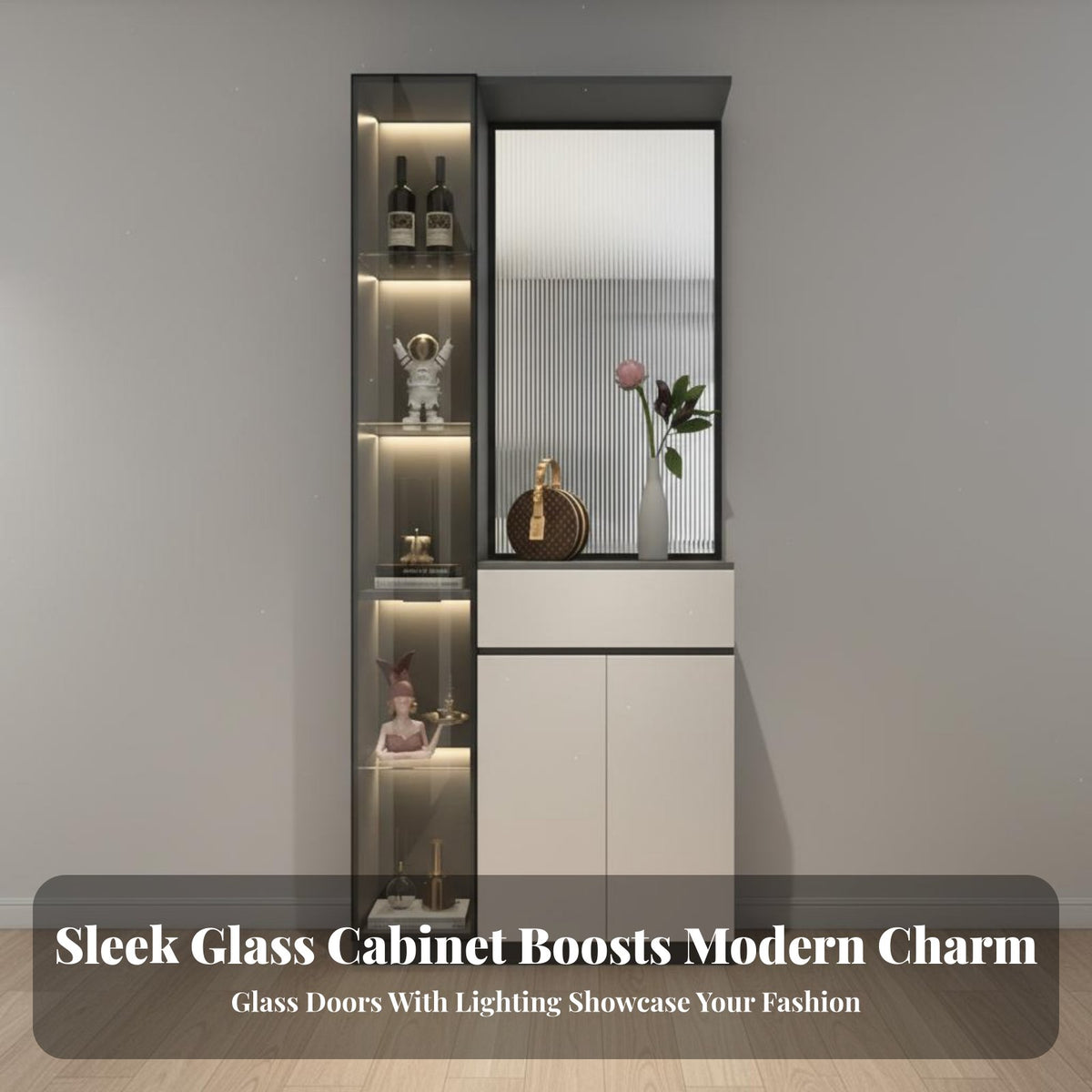 Light Luxury Design Shoe Cabinet with Display Case Versatile Entryway Partition Cabinet Sturdy Construction Modern Console with Glass Screen Scratch Resistant for Apartment Dwellers, Homeowners, Families, Foyer, Hallway