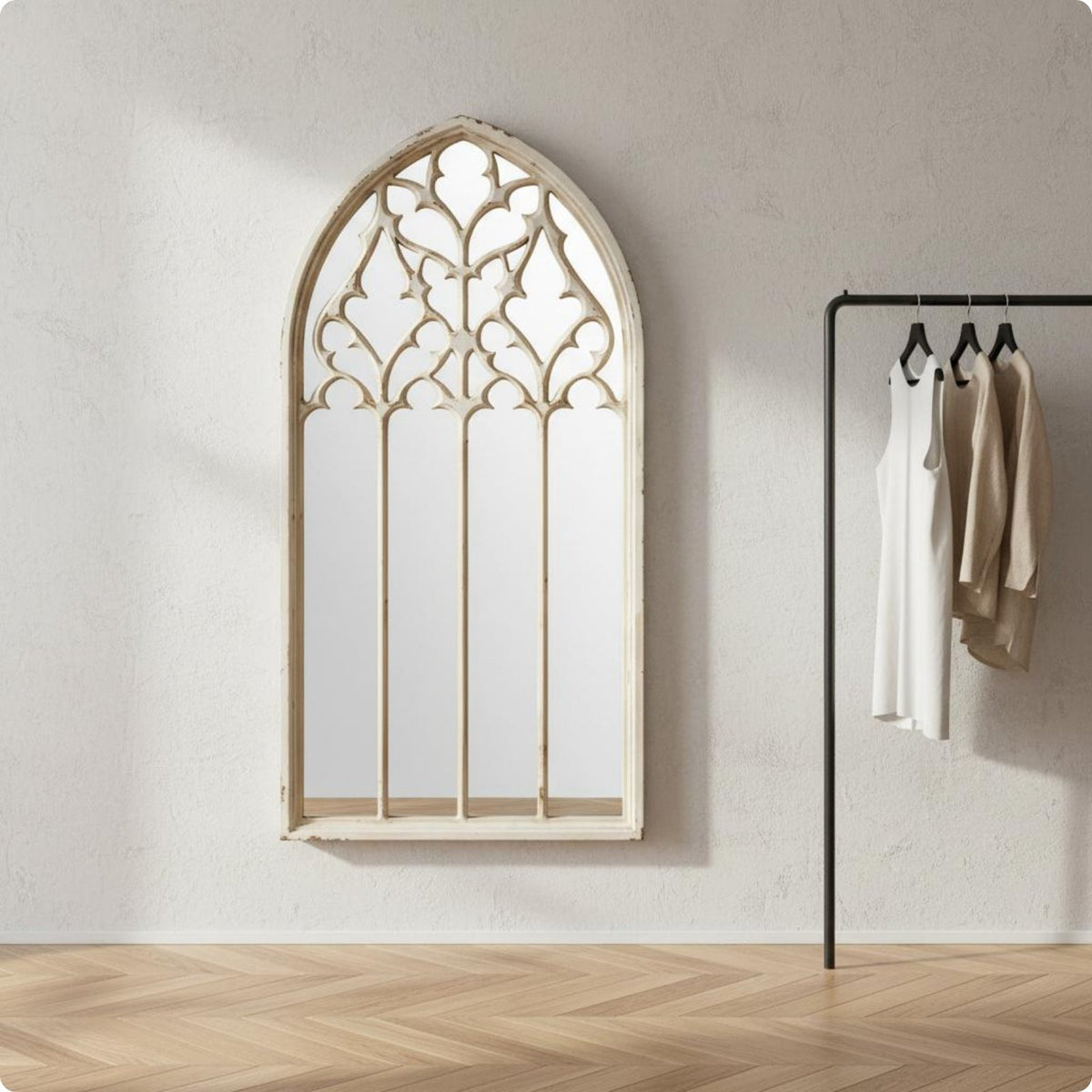 Vintage Arch Mirror Decorative Frame Wooden Full Length Mirror Easy to Install Home Decor for Fashion Boutiques, Entryway, Dressing Room