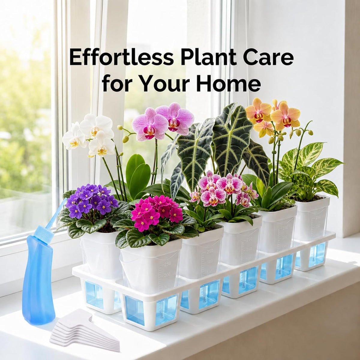 Self-Watering Plant Pot with Tray, Plastic, for Succulents and Seedlings