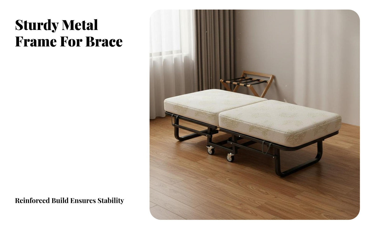 Folding Foldable Bed with Mattress Space-Saving Design Foldable Bed with Mattress Portable Single Sleeper for Grown-Ups, Guests, Dorm Room, Hotel