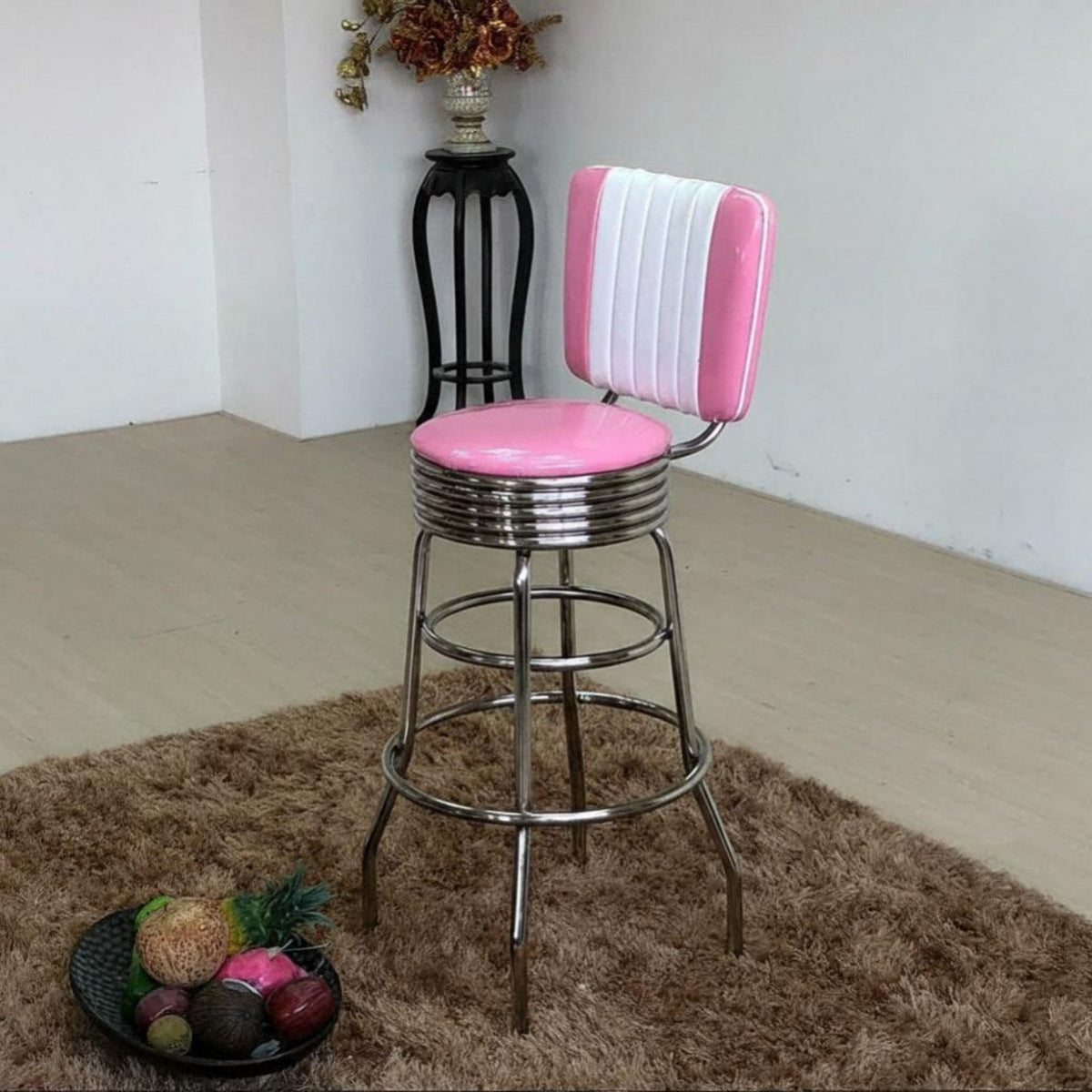Retro Eatery Stool Backrest Assist Counter Chair With Footrest Upholstered Pad for Adults, Kitchen Island, Dining Room