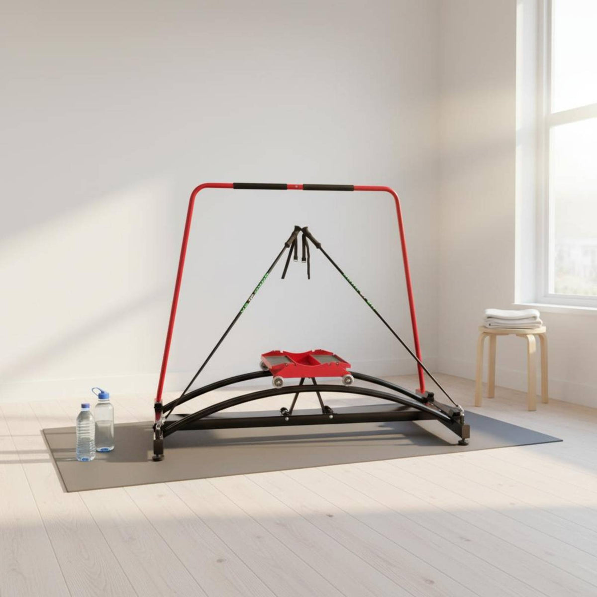 Indoor Ski Simulator Wheeled Carriage Ski Motion Curved Rails Fitness Simulator