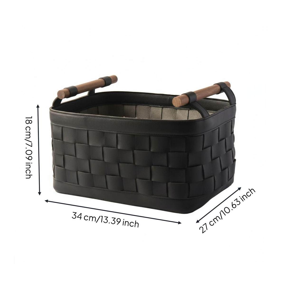 Bra Storage Basket Wooden Handles Leather Storage Basket Nesting Design for Closet