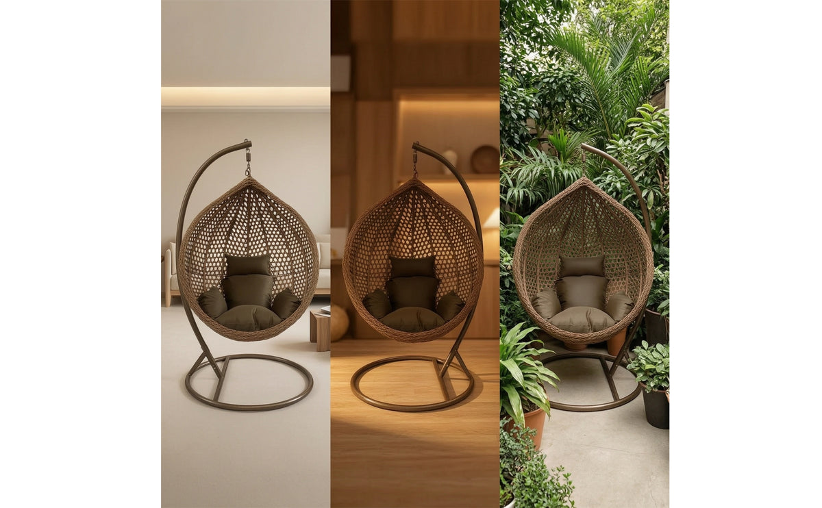 Freestanding Egg Chair with Stand Single-Person Hanging Egg Chair Heavy Duty Furniture Weather Resistant for Balcony