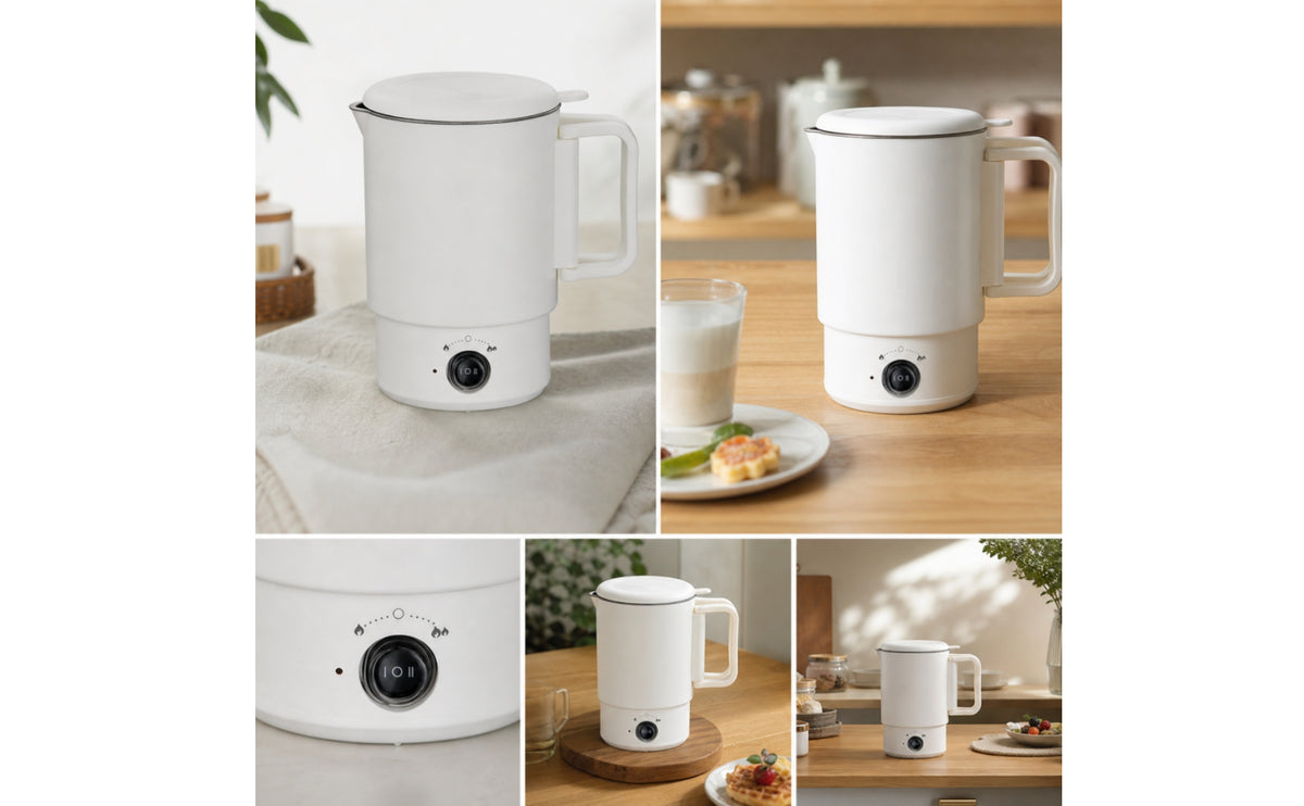 Foldable Electric Kettle Travel-Friendly Electric Kettle with Detachable Base Compact Portable Water Boiler for Business Trips, Hotel Rooms, Dorm Room