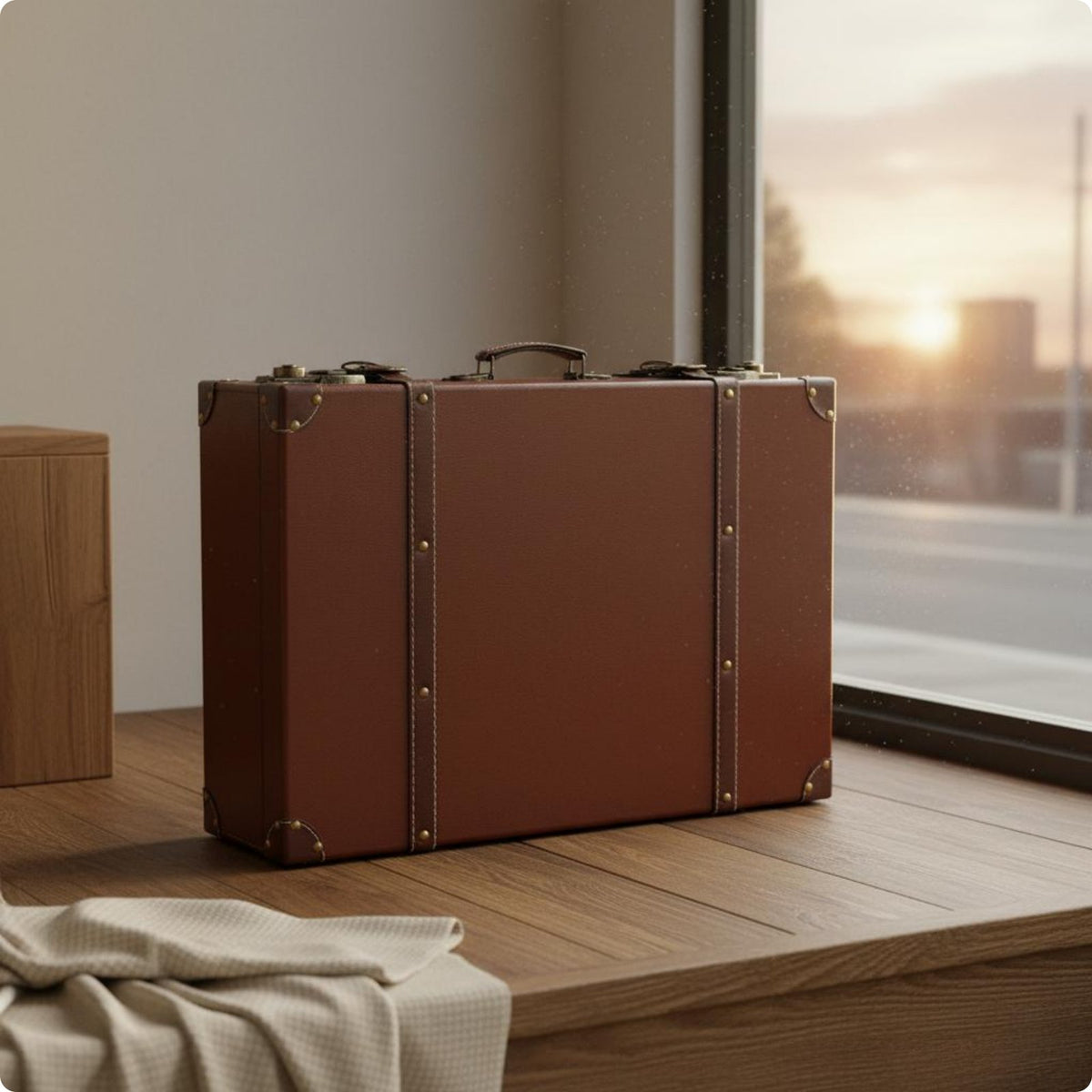 Vintage Suitcase Storage Case Multipurpose Retro Leather Box Rustic Charm House Decoration for Bedroom