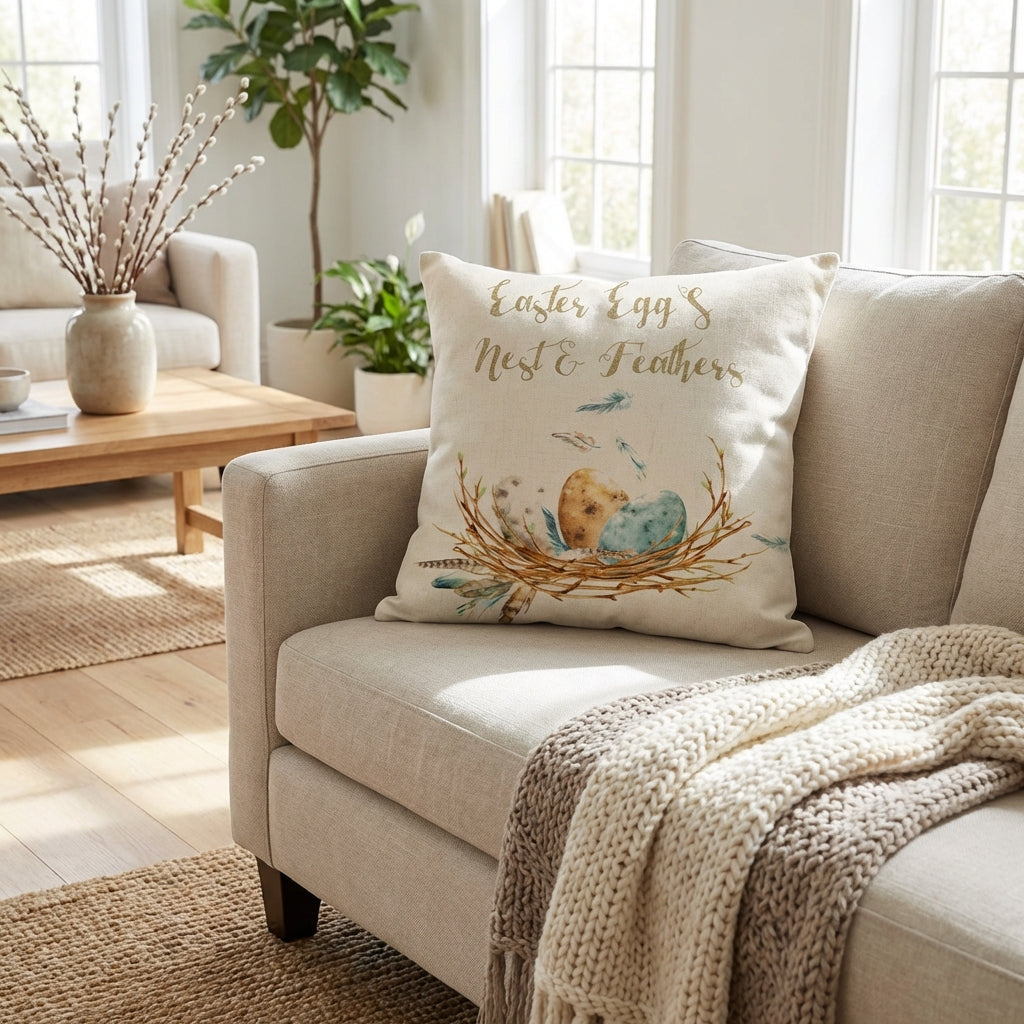 Easter Pillow Cover Machine Washable Easter Bunny Throw Pillow Case Spring Decoration for Home, Living Room, Sofa, Bed, Office