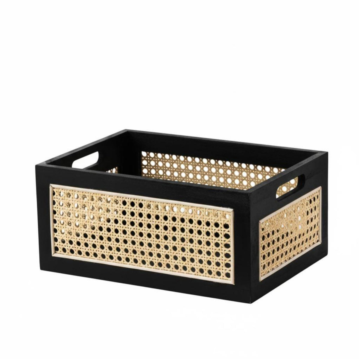 Wooden Rattan Basket Solid Wood Frame Rattan Storage Crate Multi-Purpose