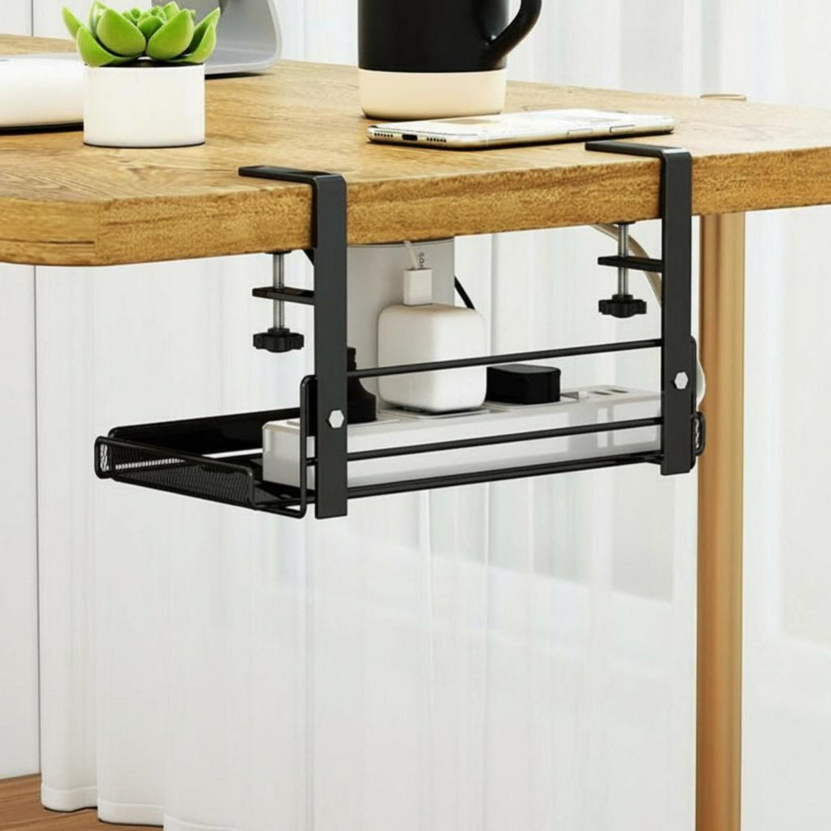 clamp-on beneath-desk holder Large Capacity Hanging Tray Sturdy for telecommuting Workers