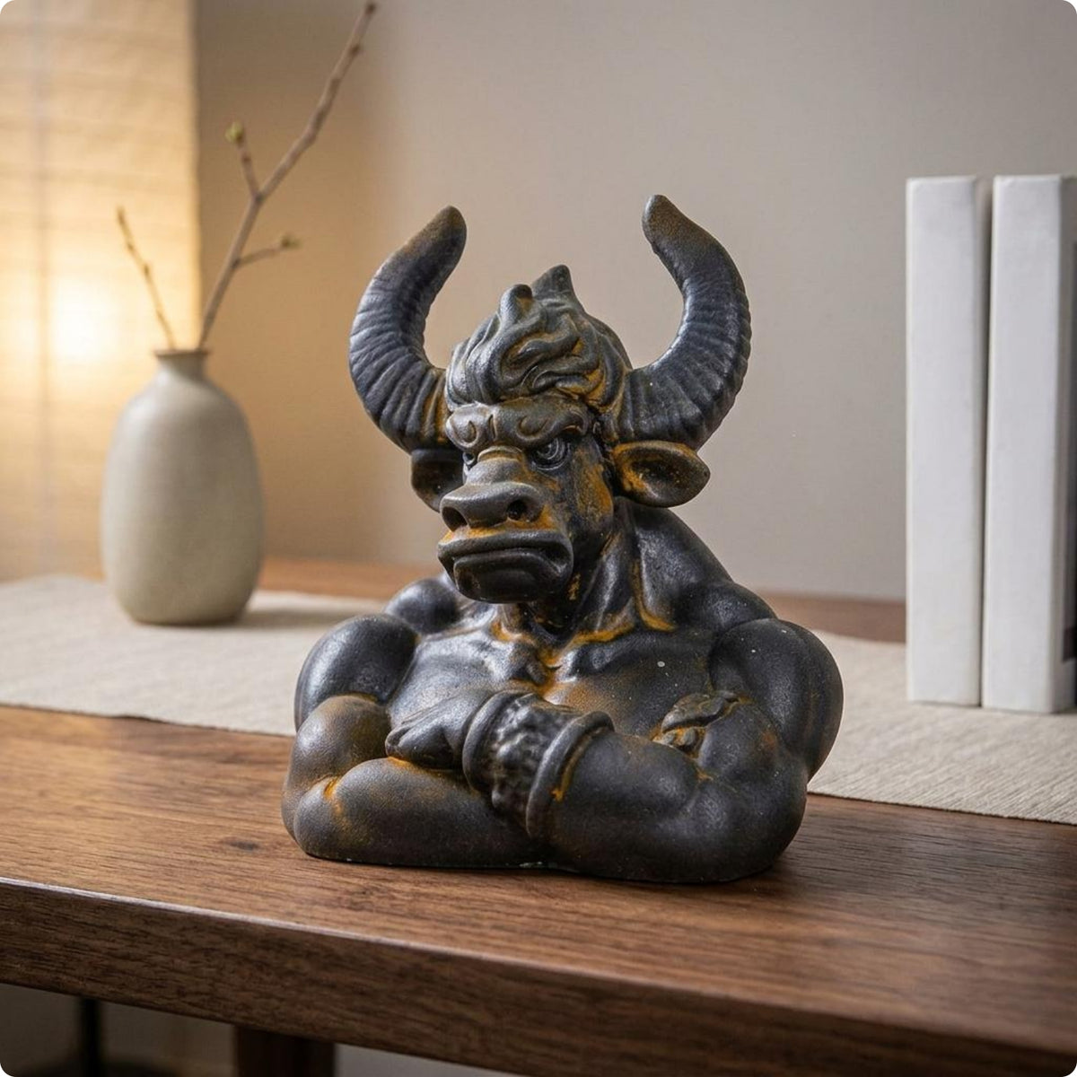 Bull Demon King Bust Handmade Tabletop Decor Rustic