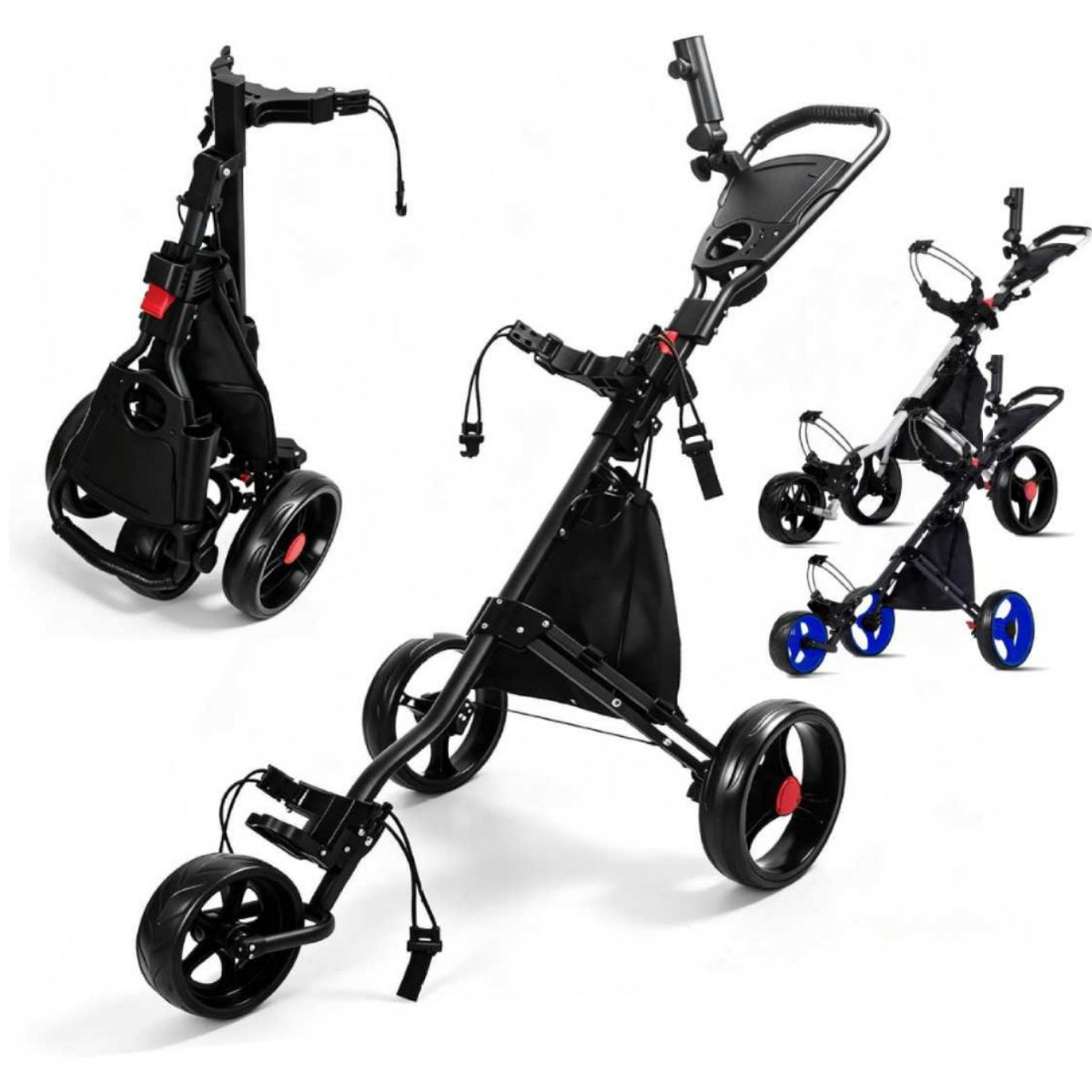 HOW TRUE ZH-A021 Aluminum Alloy Folding Golf Cart with Water Bottle Holder and Cooler Bag