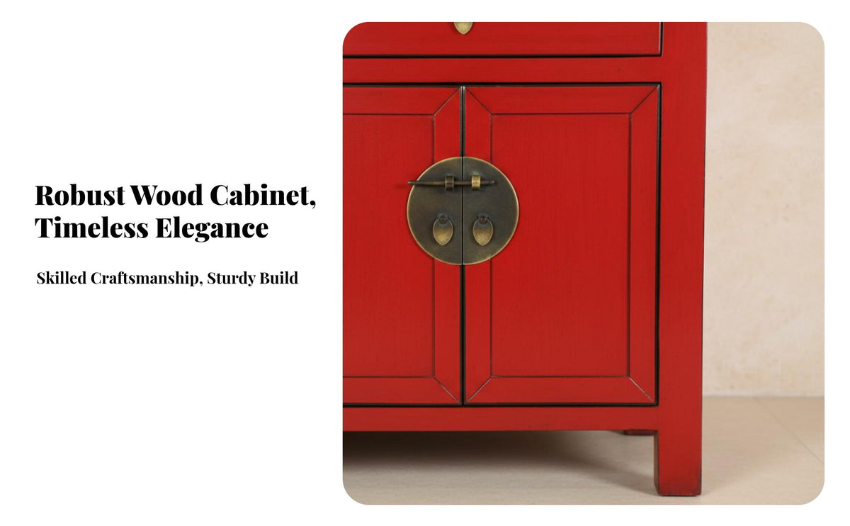 Light Luxury Design Chinese design Bedside Cabinet Antique Finish Nightstand Decorative Metal Hardware End Table Sturdy Construction for Apartment Dwellers, Homeowners, Students, Bedroom, Living Room, Small Spaces, Hallway
