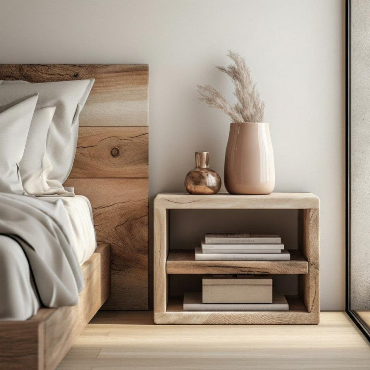 Bedside Nightstand Distressed Finish Side Table Minimalist Design for Homeowners