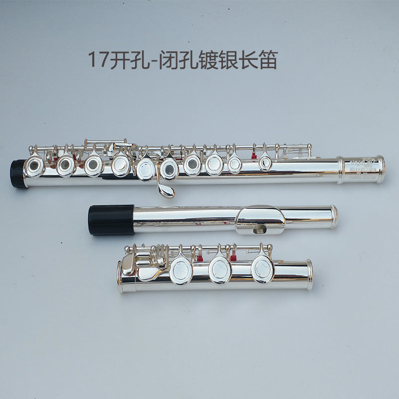 Factory Direct 17-Hole C Key Closed/Open Hole Silver-Plated Flute for Exams and Performance