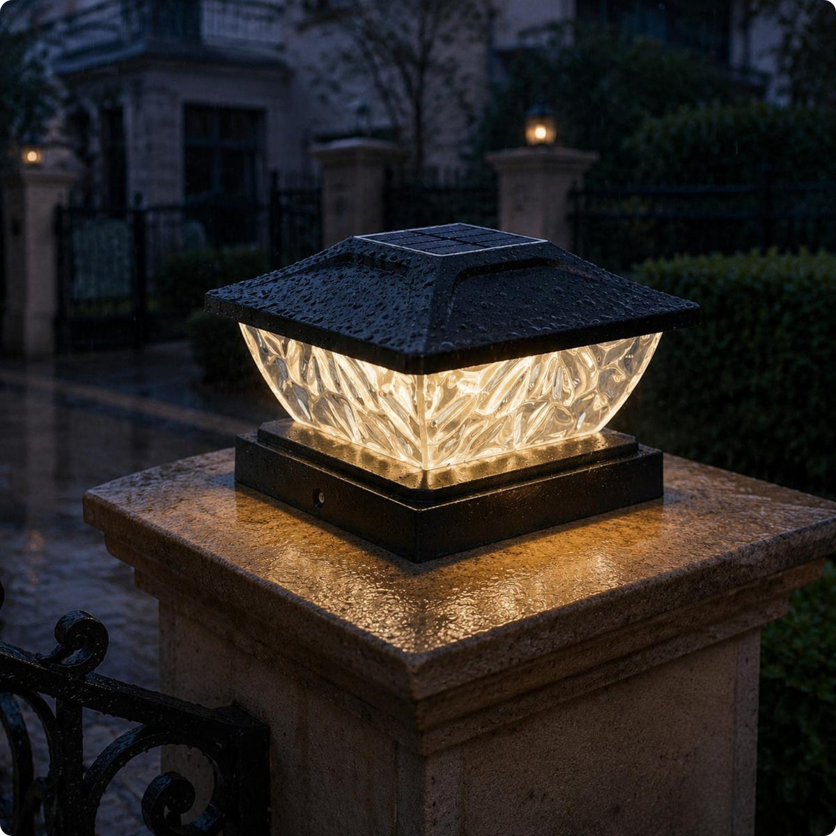 Solar Post Light Waterproof Post Cap Lantern Weather-Resistant for Courtyard