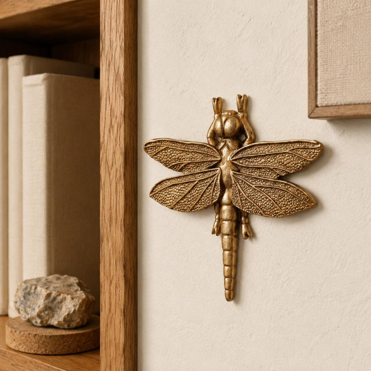 Gold-Toned Dragonfly Wall Hanging Textured Wings Resin Dragonfly Shiny Finish Antique-Finish for Collectors, Home Decor, Collection Display
