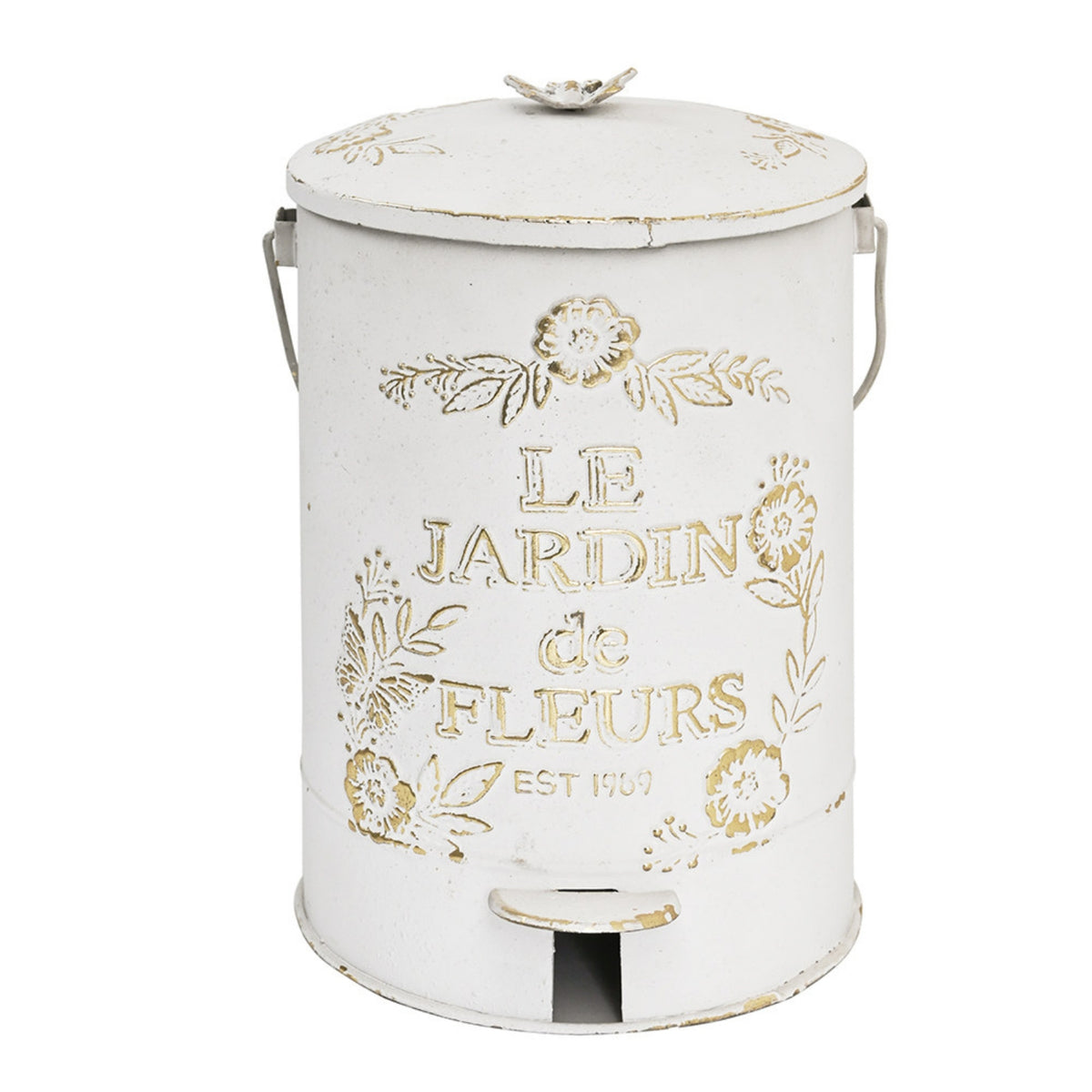 Waste Basket Compact Size Side Handles Lidded Metal Trash Can for Outdoor