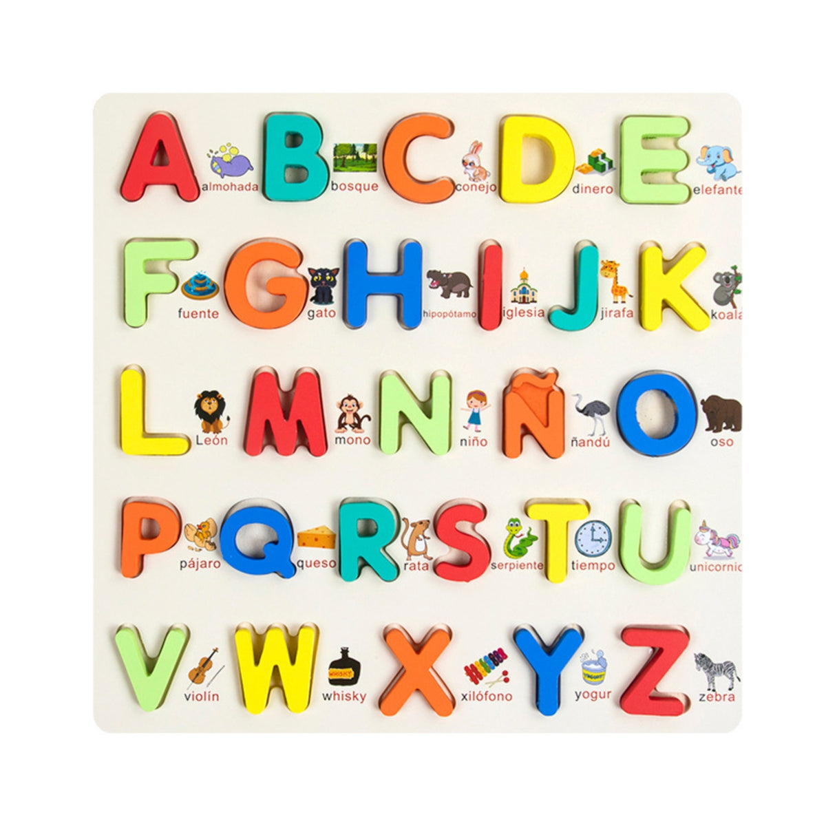 Bilingual Wooden Alphabet Puzzle Educational Wooden Letter Blocks with Puzzle Board Raised Matching Game Tactile for Preschoolers, Toddlers, Kids, Classroom, Homeschool