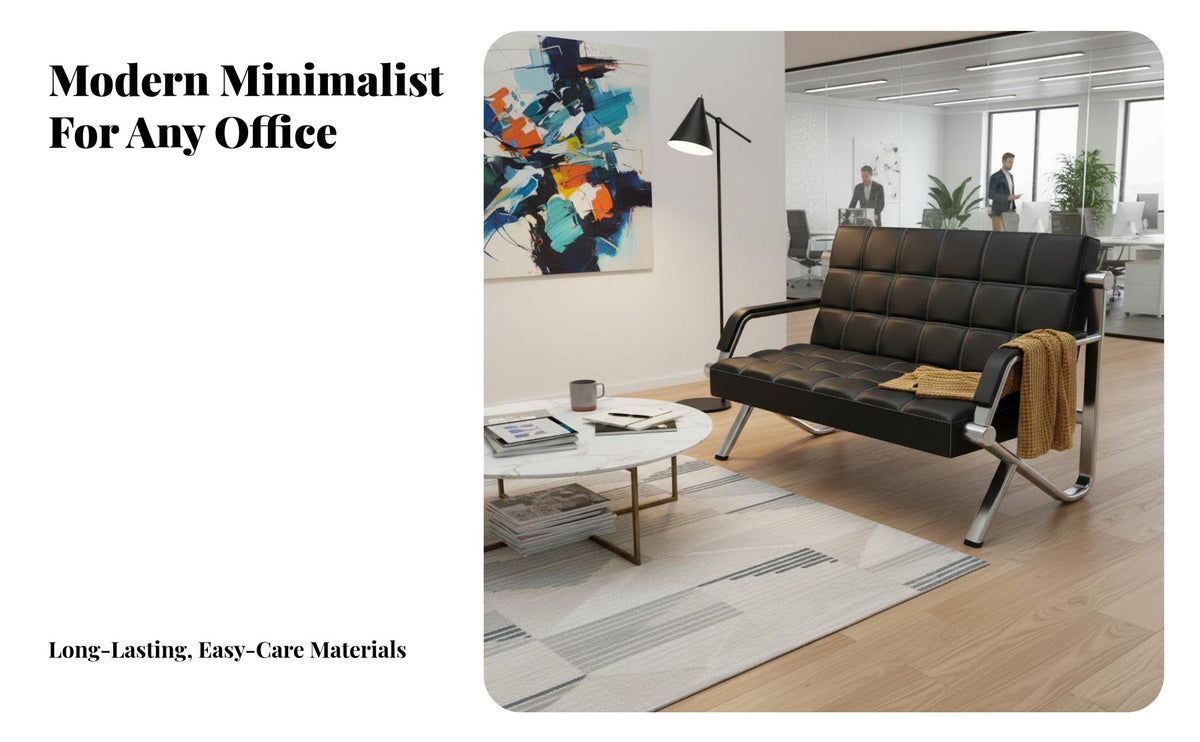 Long-Lasting 3 Seater Office Sofa Comfortable Modern Business Couch Thick Padded Cushion Metal Frame Waiting Room Couch Tear-Resistant for Clients, Customers, Patients, Lobby, Medical Facility, Airport, Salon