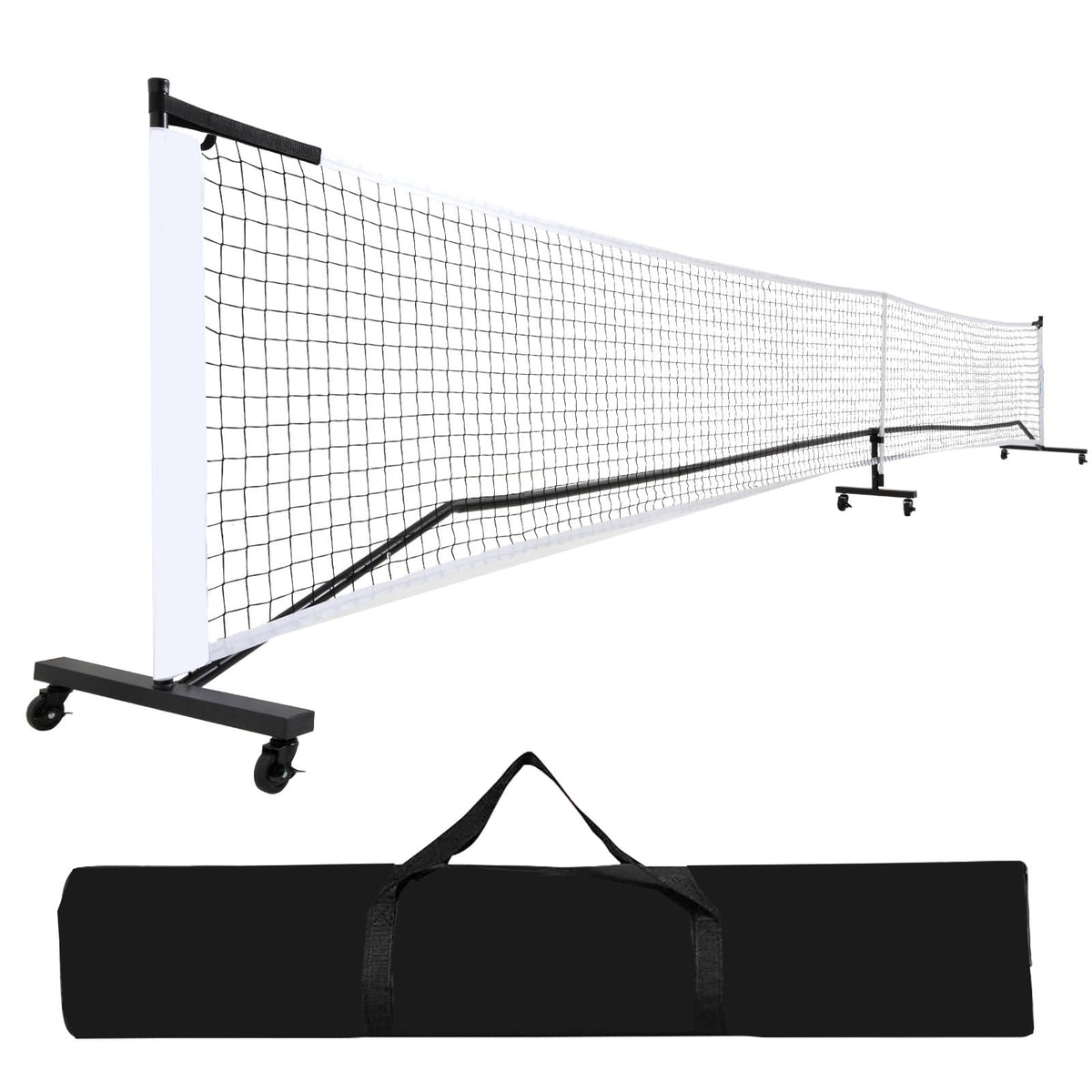 6.7m 22ft Pickleball Net with Iron Pipe, Outdoor Tennis Six-Wheel Portable