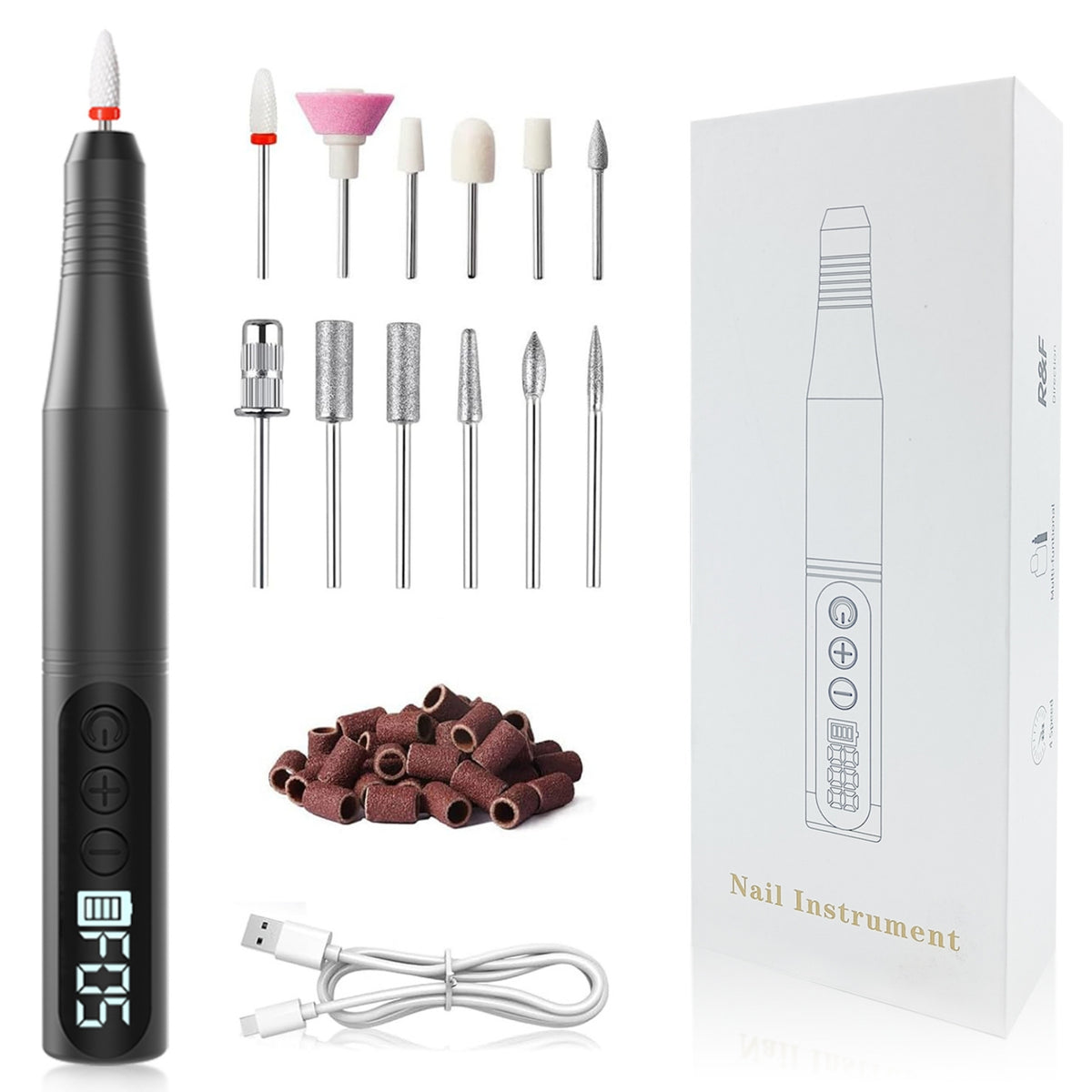Rechargeable Nail Drill Compact Electric Nail Grinder Digital Display Travel-Friendly for Beginners, Home, Salon