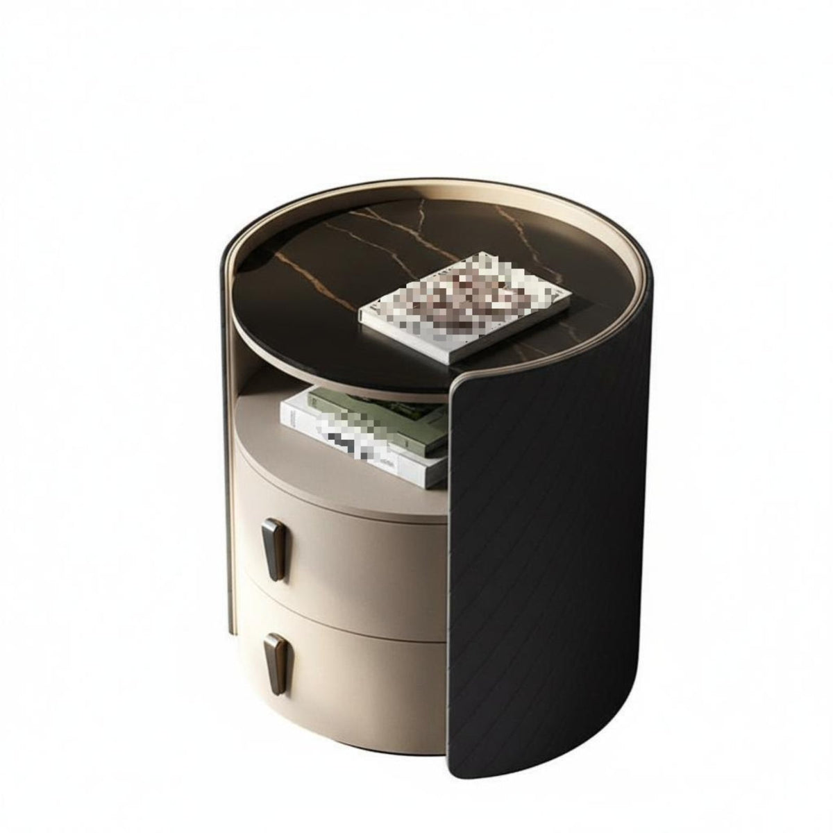 Italian-Inspired Cylindrical Bedside Table with Drawer Luxury Feel Bedroom Furniture Round Shape Nightstand Elegant Design for Homeowners, Adults, Students, Living Room, Office