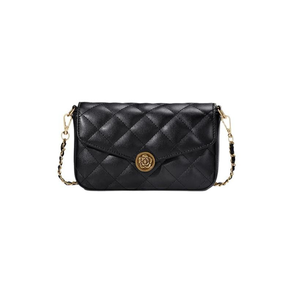 Quilted Chain Crossbody Bag, Geometric Handbag, Multi-Pocket
