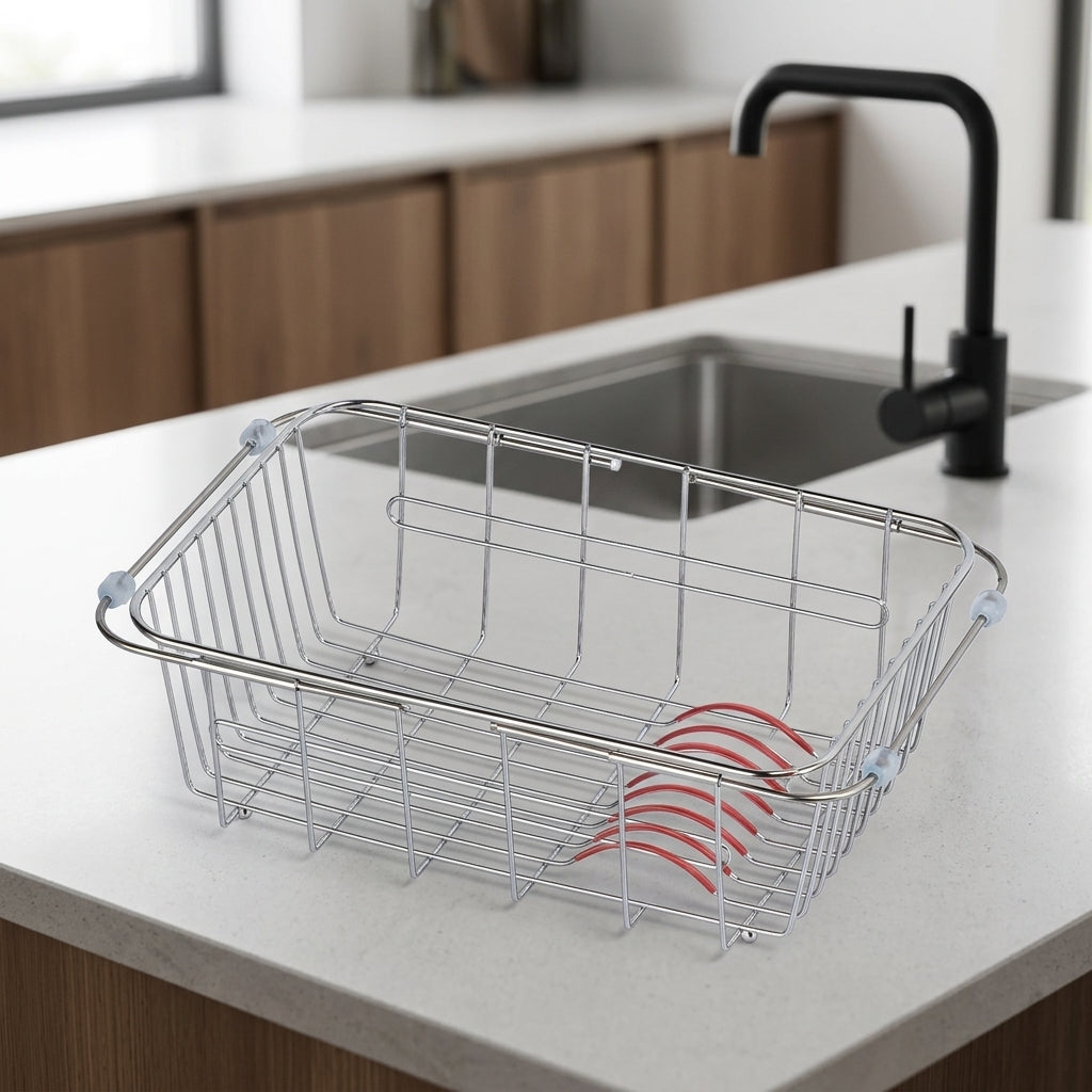 Extendable Dish Rack and Bowl Rack Sink Organiser, Stainless Steel In-Sink Kitchen Sink Rack, Space Saving Modern Minimalist Apartment Kitchen