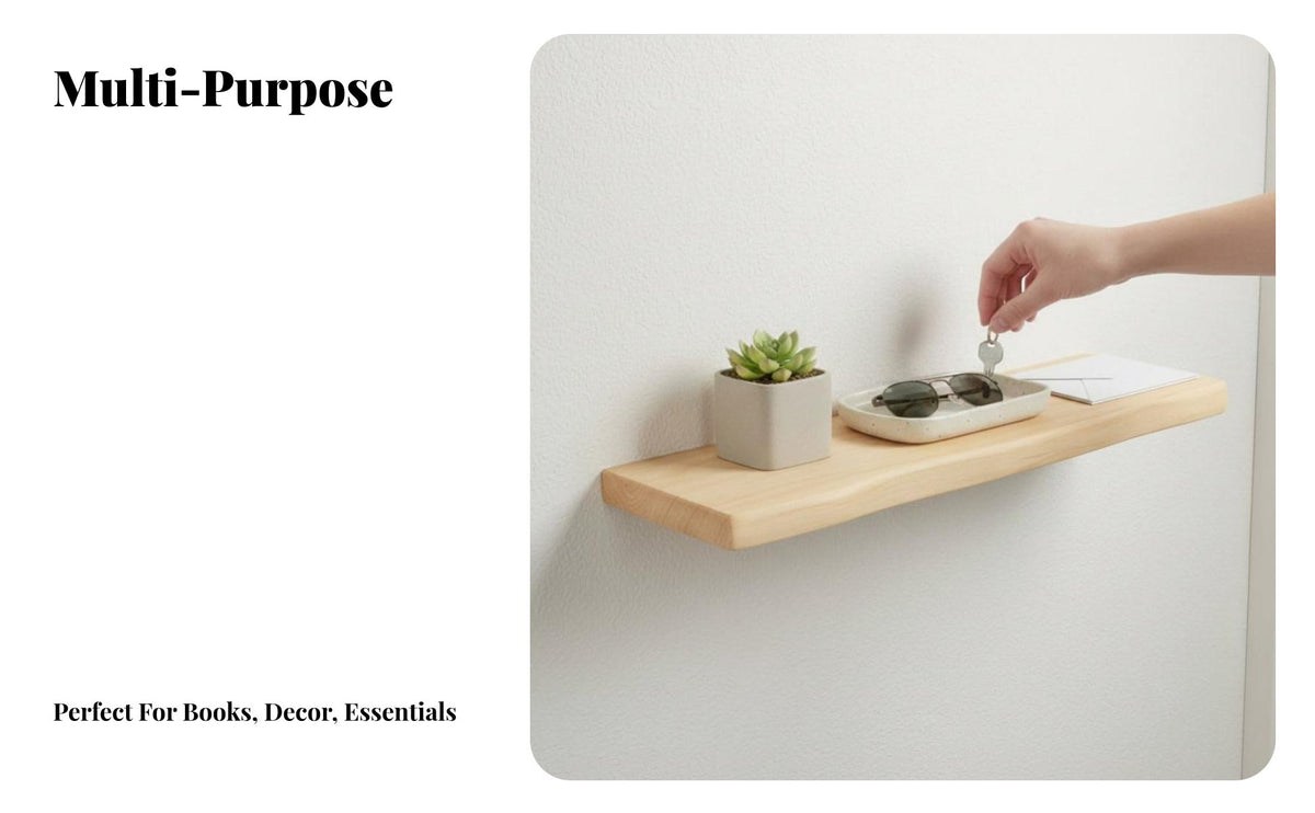 Space Saving Live Natural Edge Floating Shelf Rustic Aesthetic Live Natural Edge Display Board Versatile Wall Rack Handmade for Interior Designers, Decor Enthusiasts, Living Room, Bedroom, Office, Kitchen