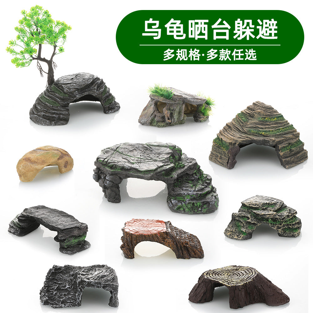 Resin Reptile Hide and Basking Platform for Aquarium and Terrarium