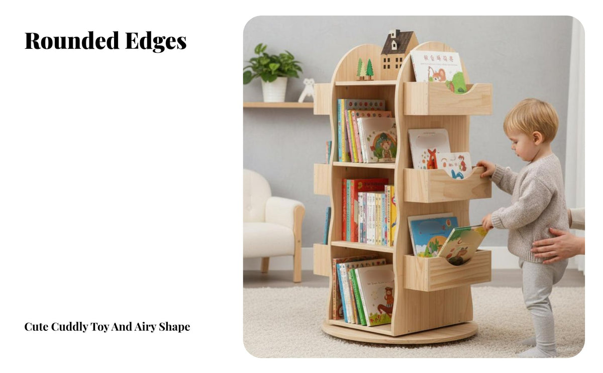 360 Degree Rotation Revolving Bookcase Space-Saving Revolving Book Shelf Quiet and Effortless Rotate children's Furniture Large Capacity for Children, Toddlers, Parents, Playroom, Nursery, Kindergarten, Classroom