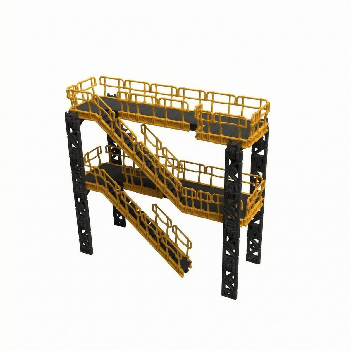 With Guardrails Modular Hangar Bridge Black and Yellow Multi-Level Platform Model Industrial Walkway Model