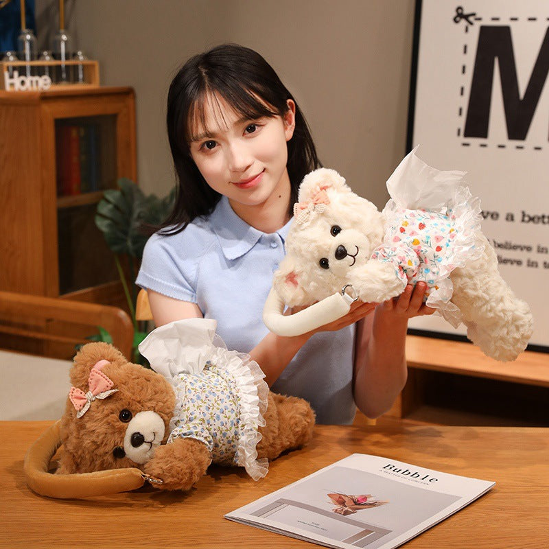 Cute Dressed Bear Plush Toy Car Decoration Tissue Box Cover