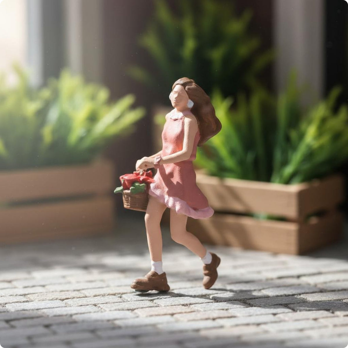 Rose-Colored Dress Miniature Girl Hand Painted Home Decor Detailed Craftsmanship