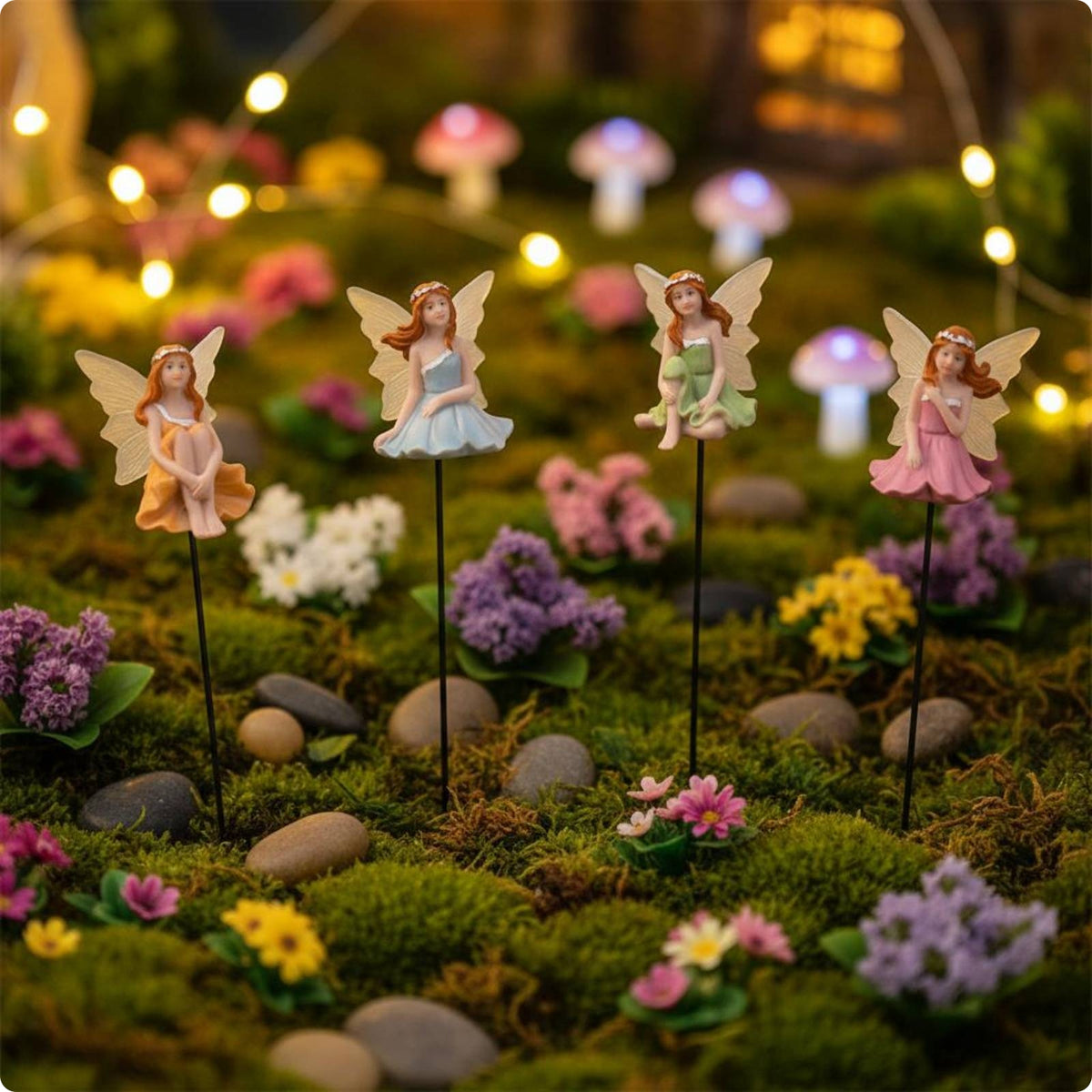 4 Pieces Fairy Garden Figurine Miniature Flower Fairy Figurine Colorful