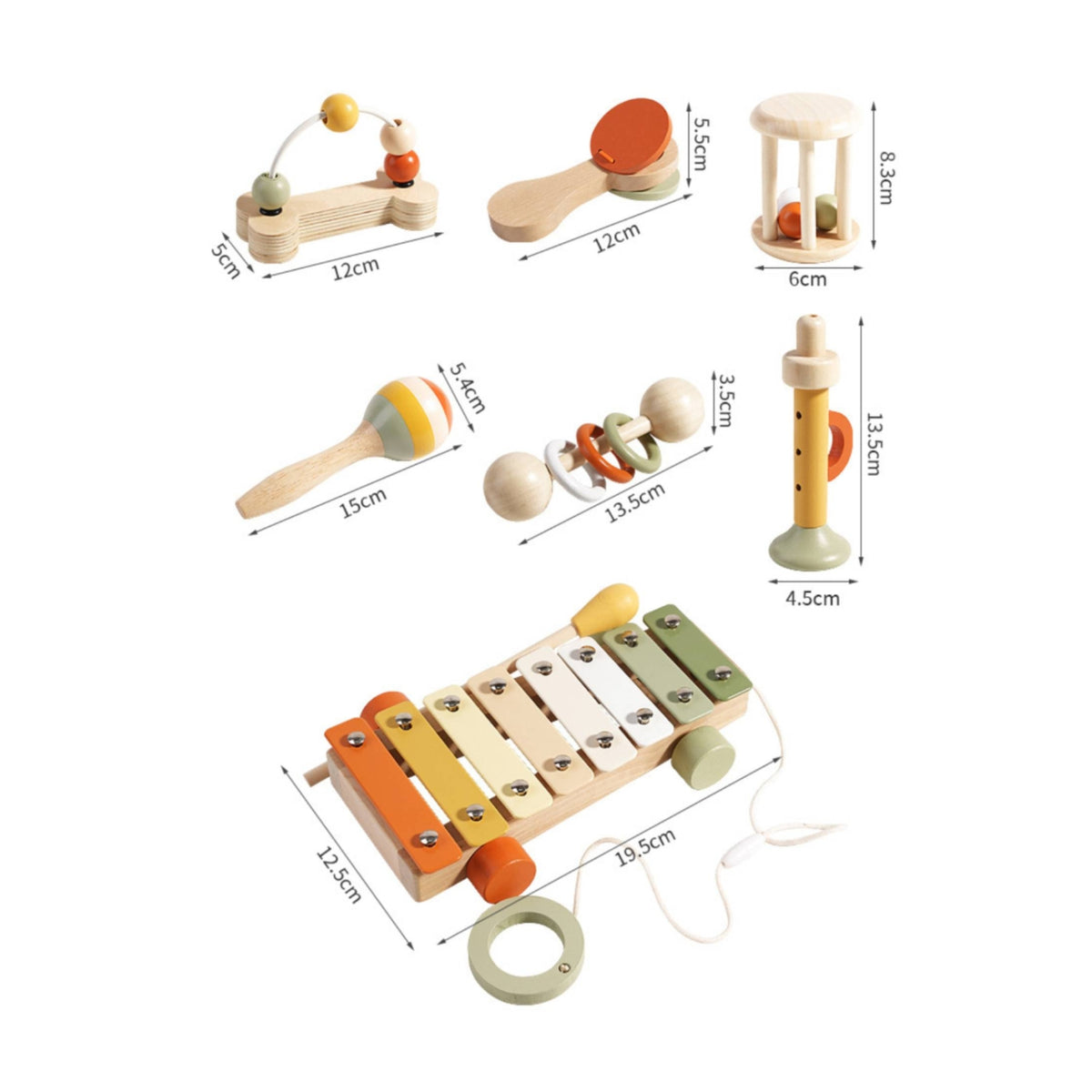 7 Pieces Kids Musical Instruments Sensory Young Child Instrument Set Early Learning Musical Toys Young Children, Infant, Nursery