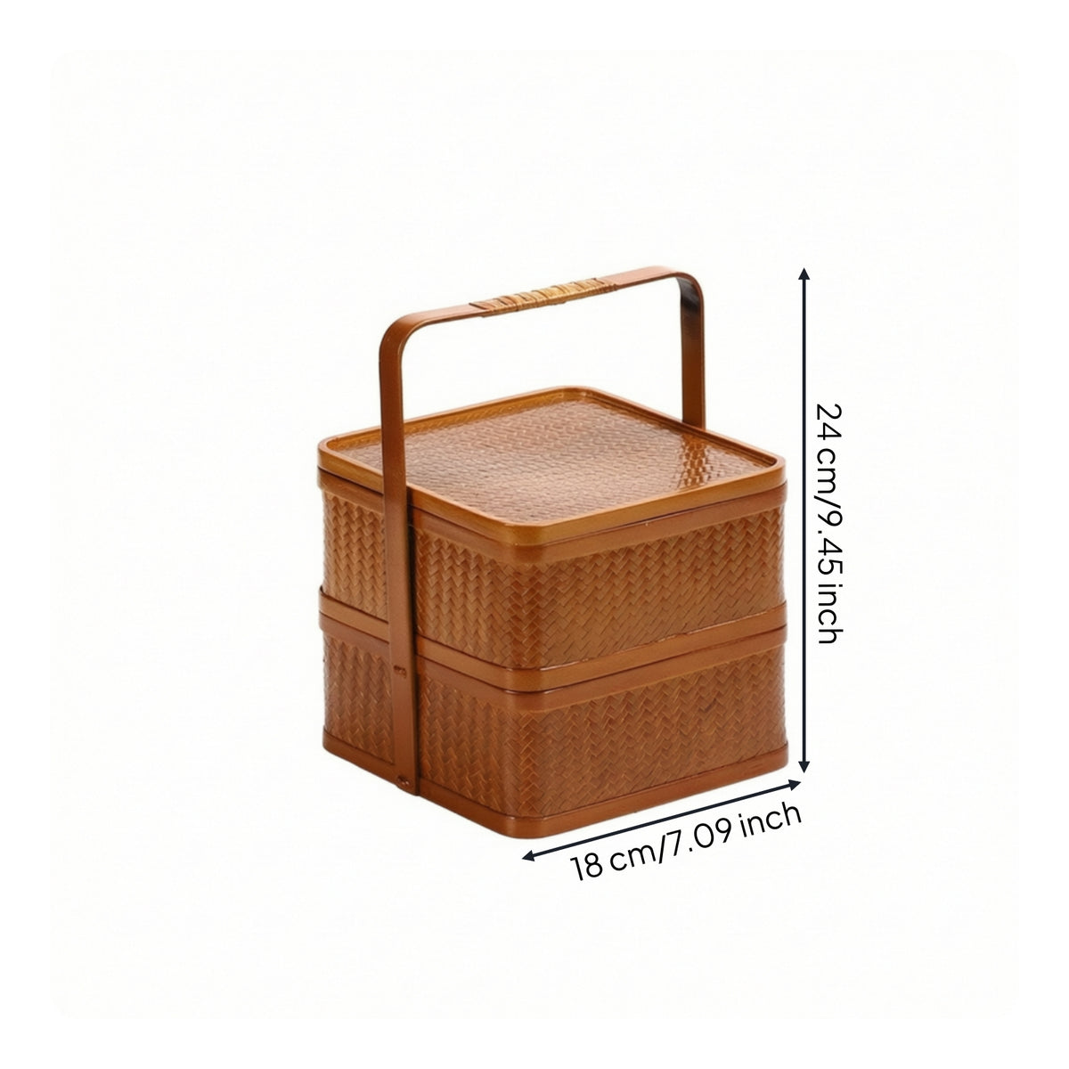 Bamboo Carry Box with Lid Handwoven Two-Tier Woven Basket Bamboo Basket with Handle Double-Layer Vintage-Style for Hosts