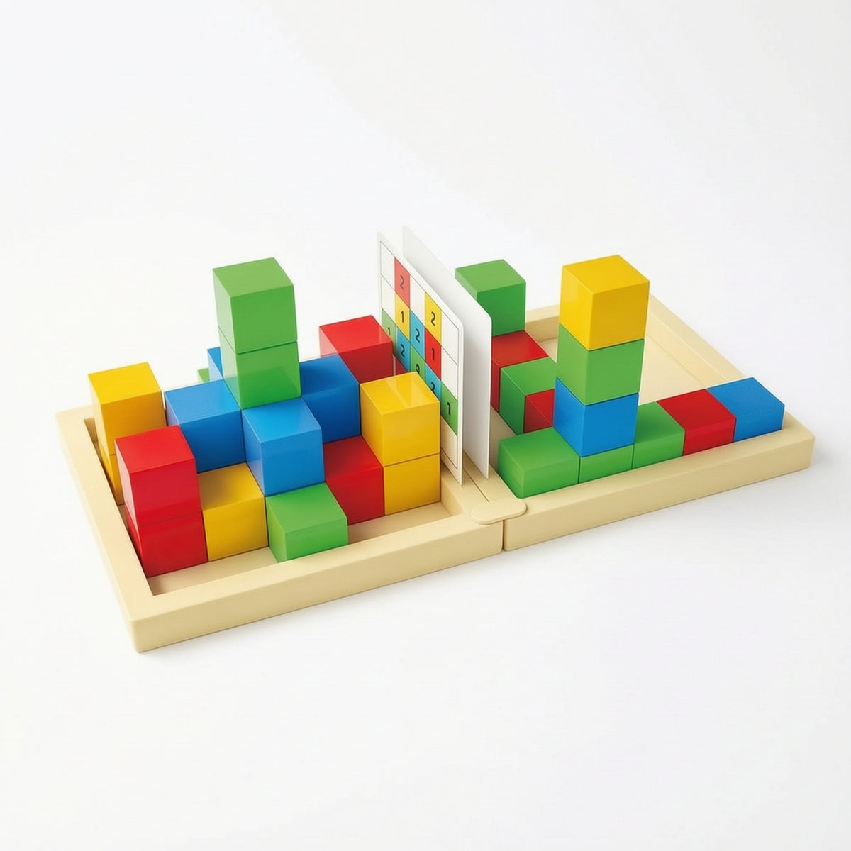 3D Block Reasoning Board Game Strategic Competitive Block Game with Cards Toy Challenging Portable for Children, Classroom