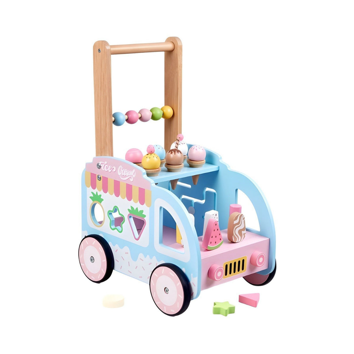 Wooden Ice Cream Pusher Multifunction Ice Cream Pusher Educational Learning Walking Toy for Young Children, Infants, Indoor, Playroom