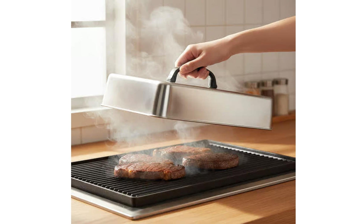 Stainless Steel Basting Cover Prevents Spatter Cheese Melting Dome Flat Top Grill Lid Sturdy Duty Cooking Accessory Rolled