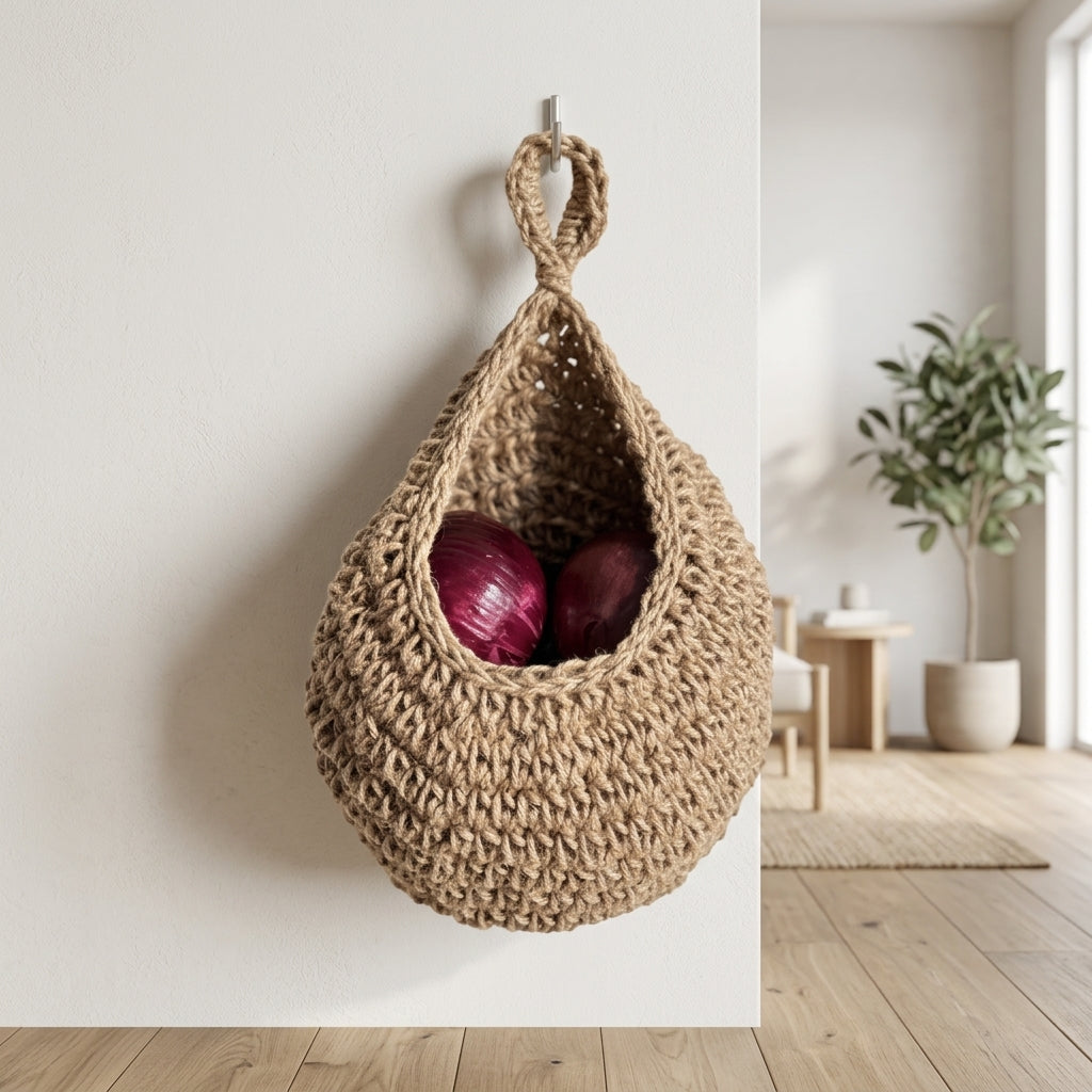 Hanging Basket for Kitchen Storage and Fruit Basket Display, Hand-Woven Hanging Storage for Vegetable Storage, Farmhouse Decor, Teardrop