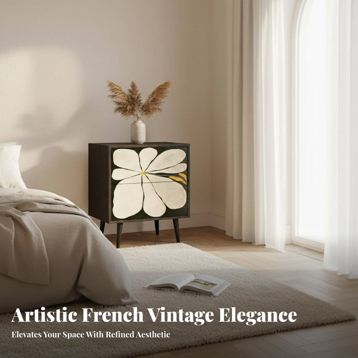 2-Drawer Nightstand Retro Aesthetic Bedside Table Multi-Functional for Bedroom