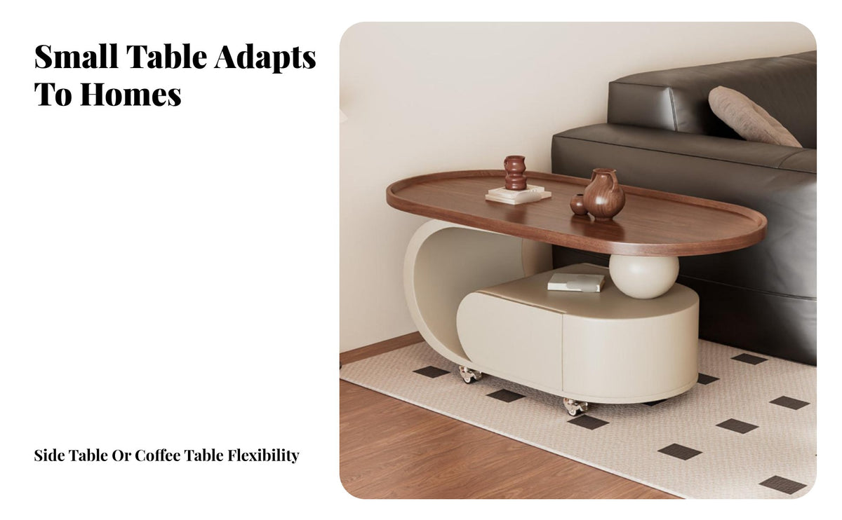 Movable on Wheels Oval Rolling Storage Cart Space-Saving Design Wheeled Storage Table 360° Swivel Casters Living Room Furnishing Multifunctional for Apartment Dwellers, Homeowners, Families, Small Areas, Bedroom, Home Office