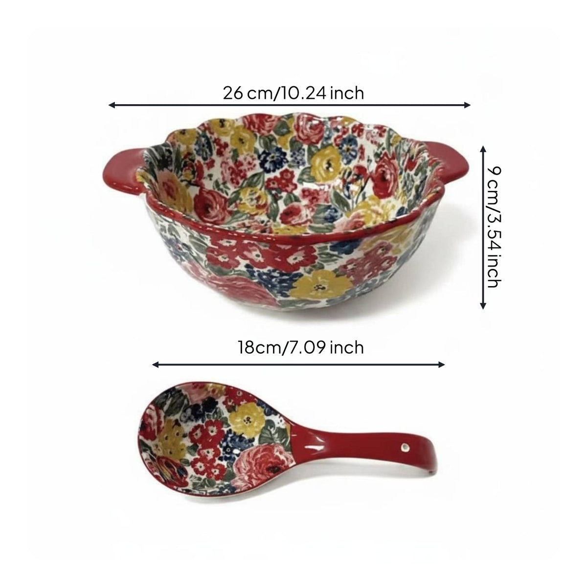 2 Pieces Peony Pattern Soup Tureen Underglaze Color for Kitchen