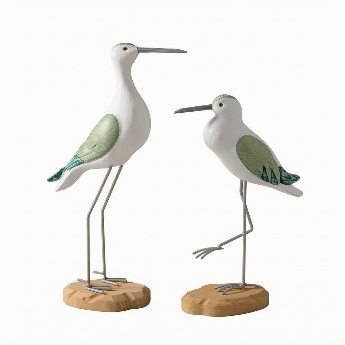 2 Pieces Bird Figurine Tabletop Sculpture with Pedestal Coastal Bird Statue for Desk