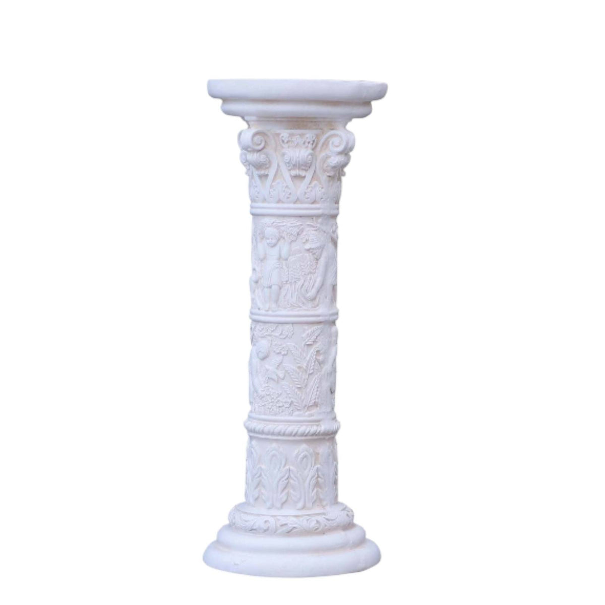 White Roman Column Pedestal Classical Pillar Base Intricate Carvings Classical Display for Events