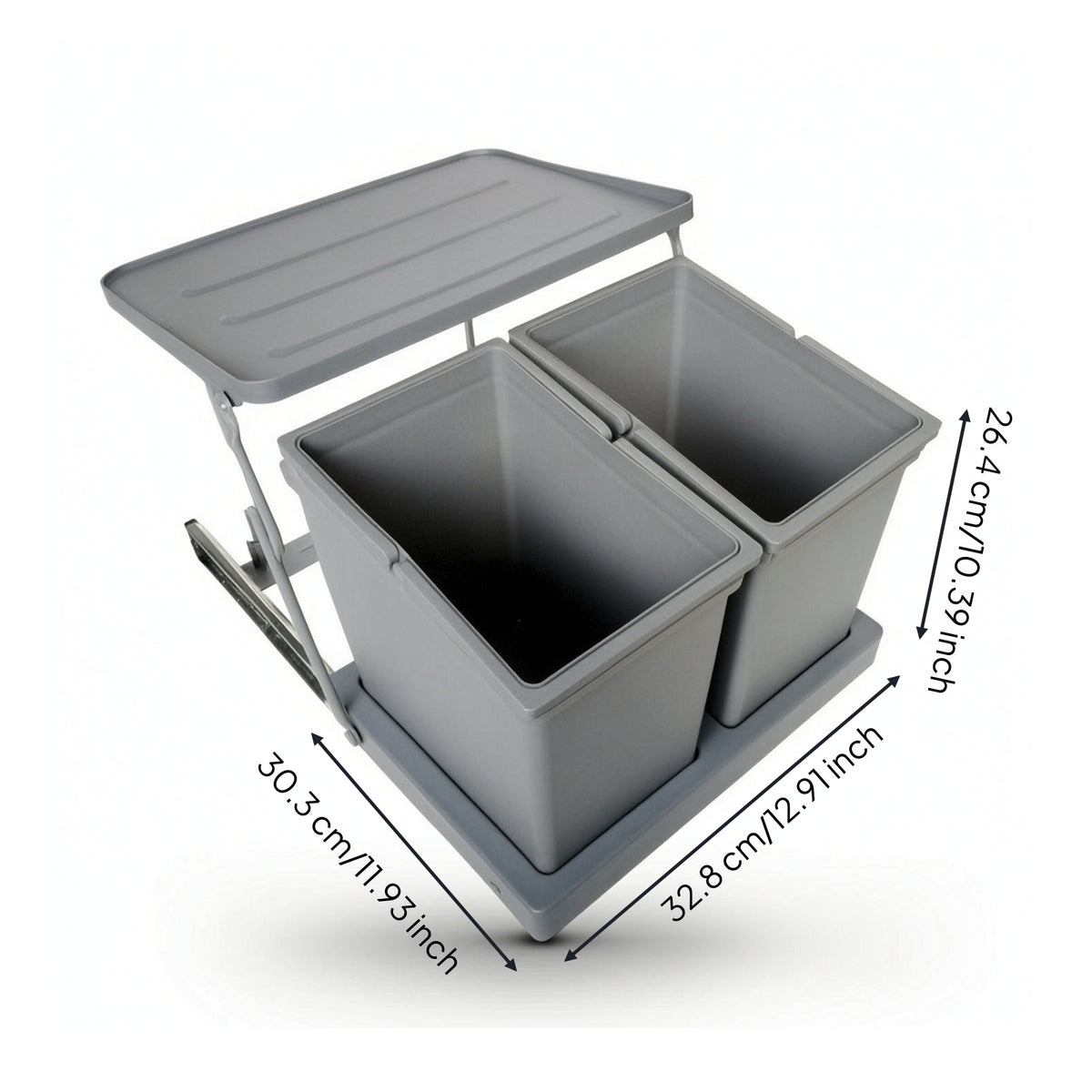 Space-Saving Pull-out Trash Bin Concealed Cabinet Trash Bin with Double Buckets Concealed Double Garbage Can Two-Bucket for Homeowners